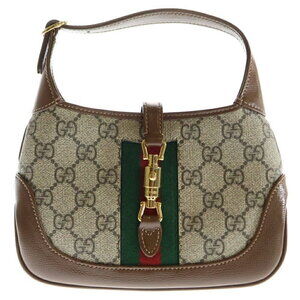 GUCCI Jackie Handbag Shoulder Bag Brown Canvas Leather RED